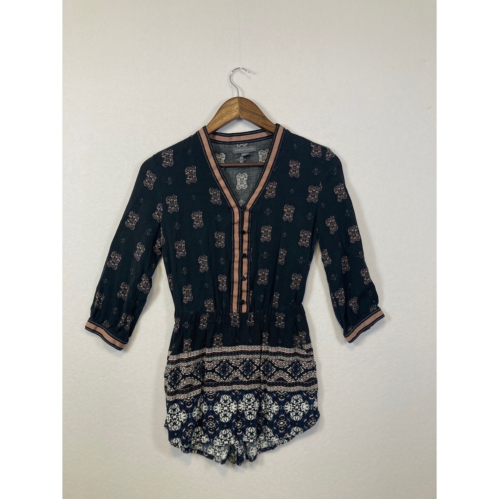 Kendall Kylie Black Floral Print Romper Playsuit Women's XS Button Front